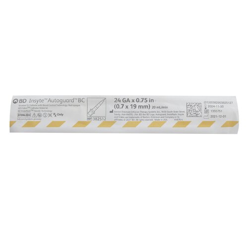 MON777591CS - BD - BD Peripheral IV Catheter Insyte Autoguard BC 24 Gauge 0.75" Button Retracting Safety Needle, 200 EA/CS