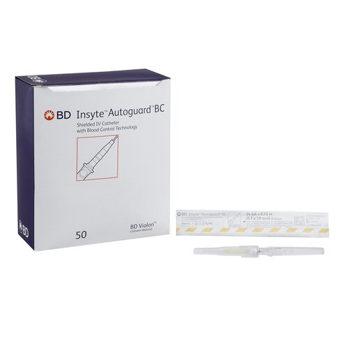 MON777591CS - BD - BD Peripheral IV Catheter Insyte Autoguard BC 24 Gauge 0.75" Button Retracting Safety Needle, 200 EA/CS