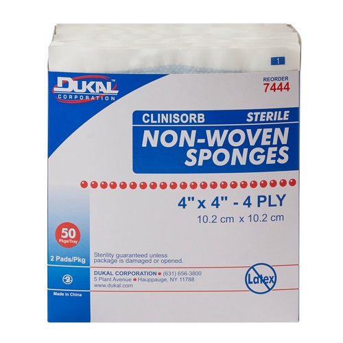MON785904CS - Dukal - Dukal Nonwoven Sponge Clinisorb Polyester / Rayon 4-Ply 4 x 4&quot; Square Sterile, 600 EA/CS