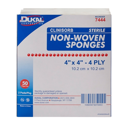 MON785904CS - Dukal - Dukal Nonwoven Sponge Clinisorb Polyester / Rayon 4-Ply 4 x 4&quot; Square Sterile, 600 EA/CS