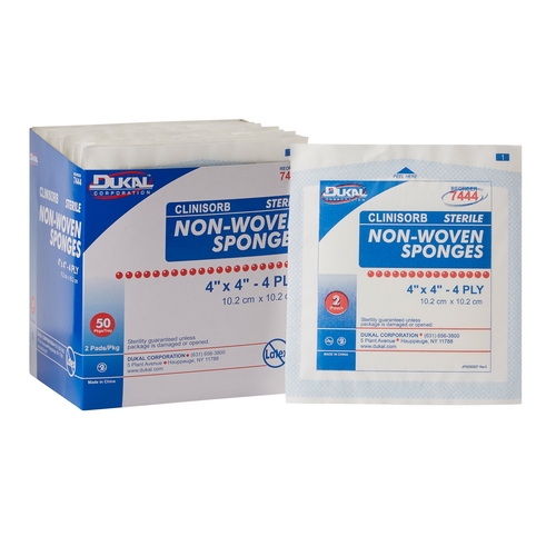 MON785904CS - Dukal - Dukal Nonwoven Sponge Clinisorb Polyester / Rayon 4-Ply 4 x 4&quot; Square Sterile, 600 EA/CS