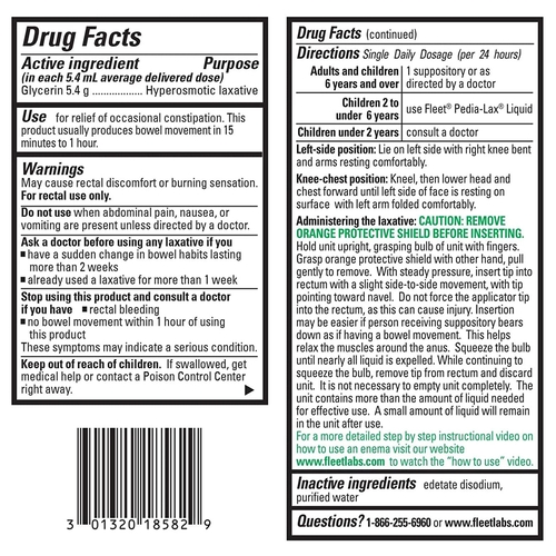 MON786875BX - C.B. Fleet - Laxative Fleet Suppository 7.5 mL 5.4 Gram Strength Glycerin, 4 EA/BX