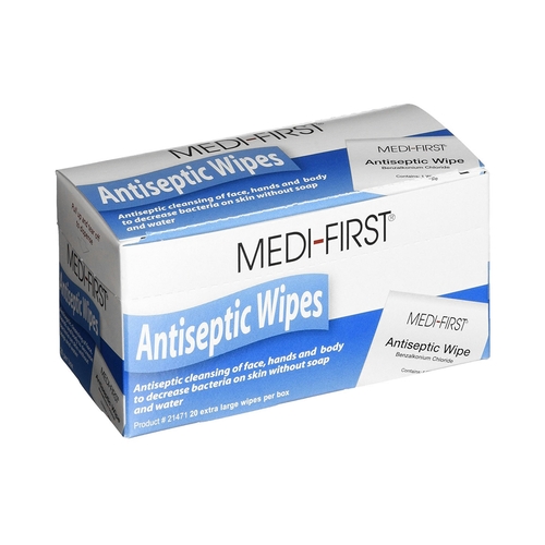 MON787651CS - Medique Products - Medique Products Sanitizing Skin Wipe Medi-First Individual Packet BZK (Benzalkonium Chloride) Scented 20 Count, 400/CS