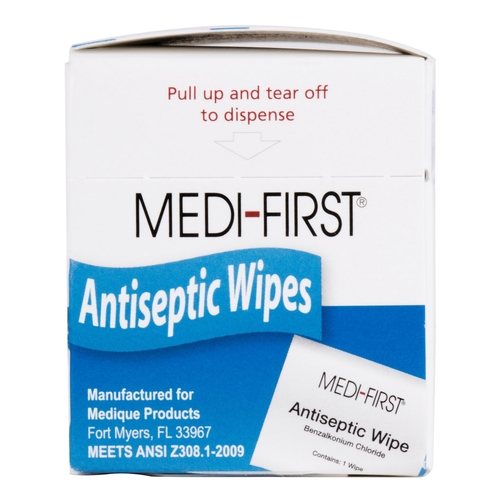 MON787651CS - Medique Products - Medique Products Sanitizing Skin Wipe Medi-First Individual Packet BZK (Benzalkonium Chloride) Scented 20 Count, 400/CS