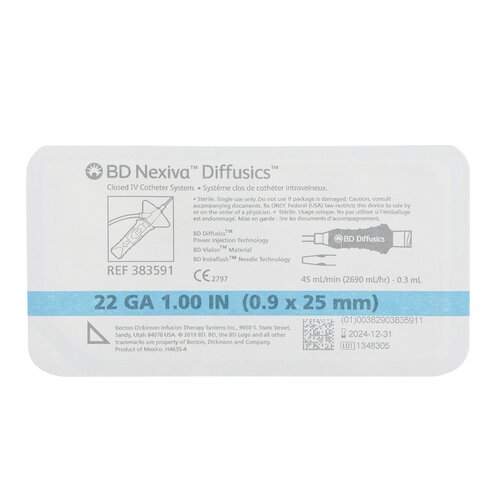 MON788455CS - BD - BD Closed IV Catheter Nexiva Diffusics 22 Gauge 1 Inch Without Safety, 80 EA/CS