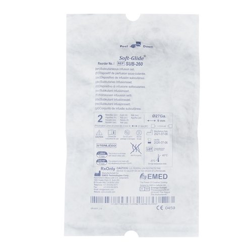 MON802878BX - EMED Technologies - Subcutaneous Infusion Set Sub-Q 27 Gauge 9 mm 36" Tubing Without Port, 10 EA/BX