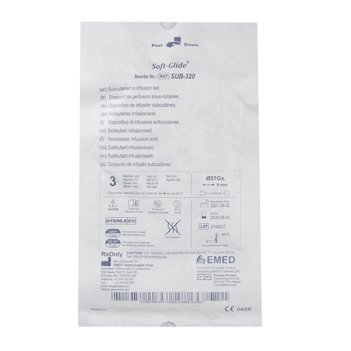 MON802884BX - EMED Technologies - Subcutaneous Infusion Set Sub-Q 27 Gauge 9 mm 36" Tubing Without Port, 10 EA/BX