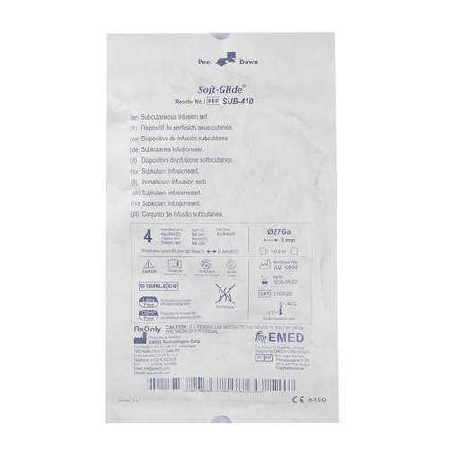 MON802887BX - EMED Technologies - Subcutaneous Infusion Set Sub-Q 27 Gauge 9 mm 36" Tubing Without Port, 10/BX