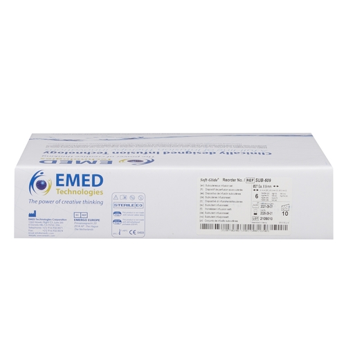 MON802896BX - EMED Technologies - Subcutaneous Infusion Set Sub-Q 27 Gauge 9 mm 36" Tubing Without Port, 10 EA/BX