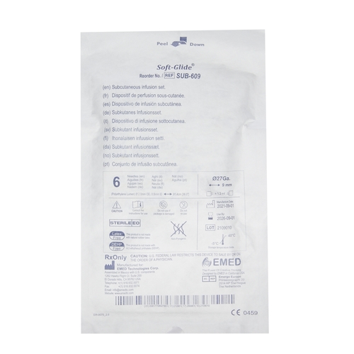 MON802896BX - EMED Technologies - Subcutaneous Infusion Set Sub-Q 27 Gauge 9 mm 36" Tubing Without Port, 10 EA/BX