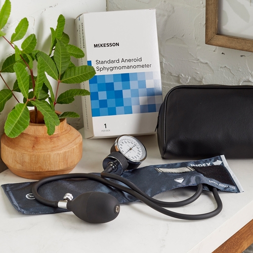 MON803196CS - McKesson - McKesson Aneroid Sphygmomanometer with Cuff 2-Tube Pocket Size Hand Held Small Adult / Child Small Cuff, 20 EA/CS