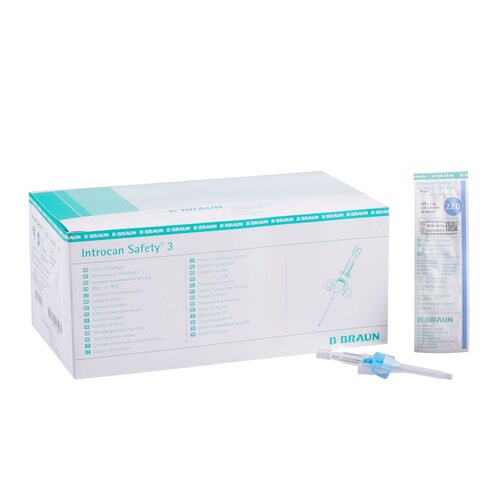MON808005EA - B. Braun - Closed IV Catheter Introcan Safety 3 22 Gauge 1 Inch Sliding Safety Needle