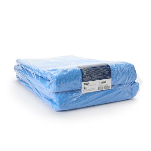 MON809427CS - Halyard - QUICK CHECK* H500 Sterilization Wrap White / Blue 48 X 48 Inch Dual Layer SMS Polypropylene Steam / EO Gas / Hydrogen Peroxide, 48/CS