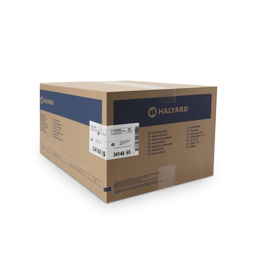 MON809427CS - Halyard - QUICK CHECK* H500 Sterilization Wrap White / Blue 48 X 48 Inch Dual Layer SMS Polypropylene Steam / EO Gas / Hydrogen Peroxide, 48/CS