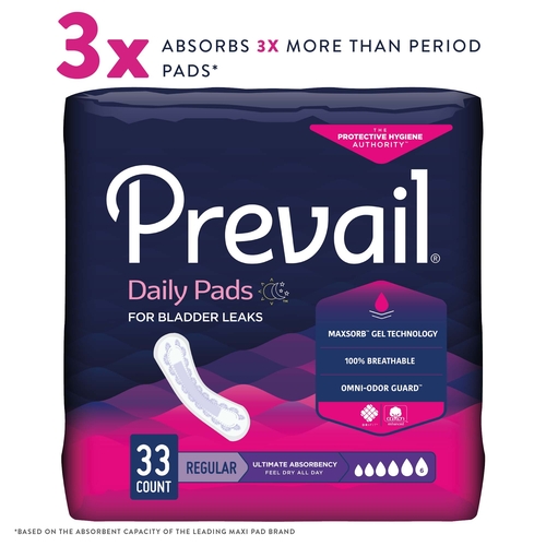 MON810357CS - First Quality - First Quality Prevail&reg; Bladder Control Pad, Daily Pads, Ultimate, 16" Length, Heavy Absorbency, Polymer Core, One Size Fits Most Adult, Female, Disposable, 132/CS