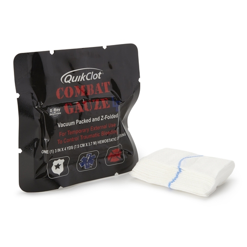 MON812748EA - Teleflex Medical - Hemostatic Dressing QuikClot Combat Gauze LE 3 Inch X 4 Yard 1 per Pack Individual Packet Kaolin Sterile, 1/EA