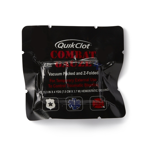 MON812748EA - Teleflex Medical - Hemostatic Dressing QuikClot Combat Gauze LE 3 Inch X 4 Yard 1 per Pack Individual Packet Kaolin Sterile, 1/EA