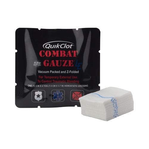 MON812748EA - Teleflex Medical - Hemostatic Dressing QuikClot Combat Gauze LE 3 Inch X 4 Yard 1 per Pack Individual Packet Kaolin Sterile, 1/EA