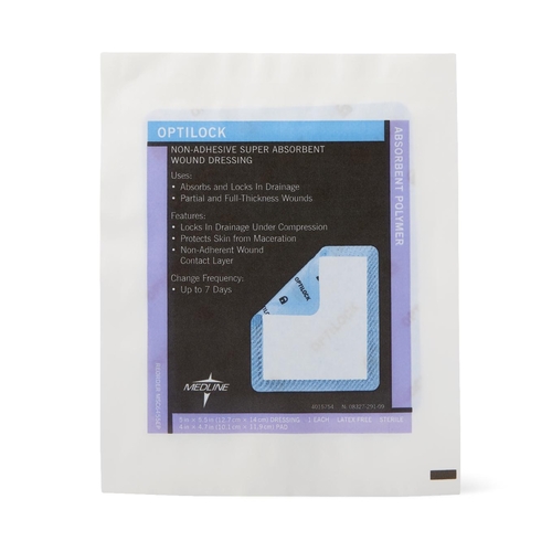 MON816151CS - Medline - Super Absorbent Dressing OptiLock Polymer 5 x 5-1/2&quot; Sterile, 100 EA/CS
