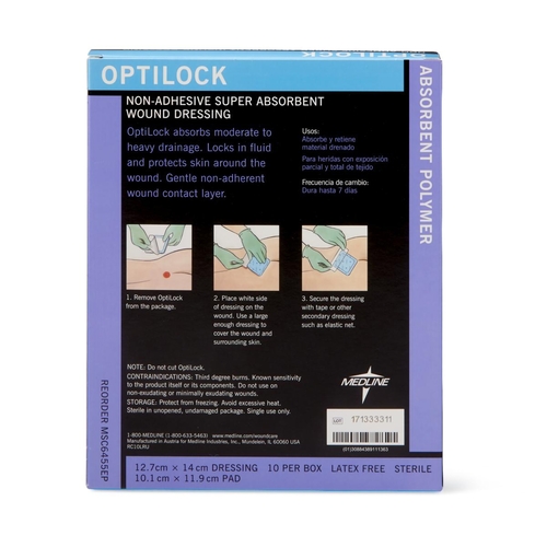 MON816151CS - Medline - Super Absorbent Dressing OptiLock Polymer 5 x 5-1/2&quot; Sterile, 100 EA/CS