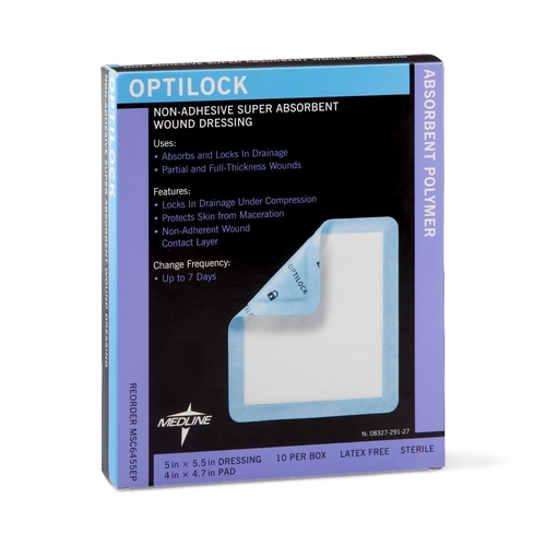 MON816151CS - Medline - Super Absorbent Dressing OptiLock Polymer 5 x 5-1/2&quot; Sterile, 100 EA/CS