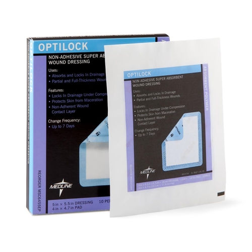 MON816151CS - Medline - Super Absorbent Dressing OptiLock Polymer 5 x 5-1/2&quot; Sterile, 100 EA/CS