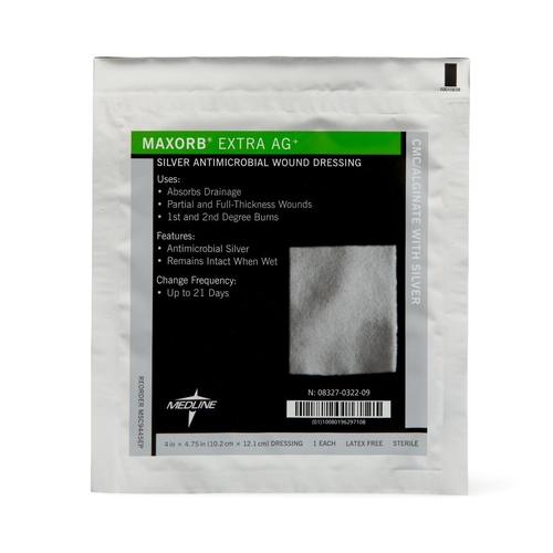 MON824616CS - Medline - Silver Calcium Alginate Dressing Maxorb Extra Ag+ 4 x 4-3/4&quot; Rectangle Sterile, 50 EA/CS