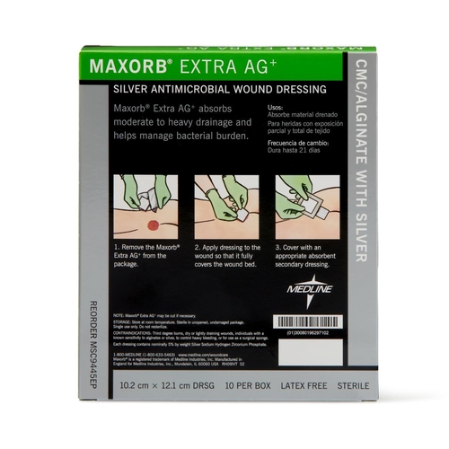 MON824616CS - Medline - Silver Calcium Alginate Dressing Maxorb Extra Ag+ 4 x 4-3/4&quot; Rectangle Sterile, 50 EA/CS