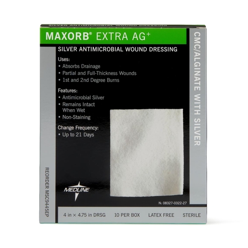 MON824616CS - Medline - Silver Calcium Alginate Dressing Maxorb Extra Ag+ 4 x 4-3/4&quot; Rectangle Sterile, 50 EA/CS