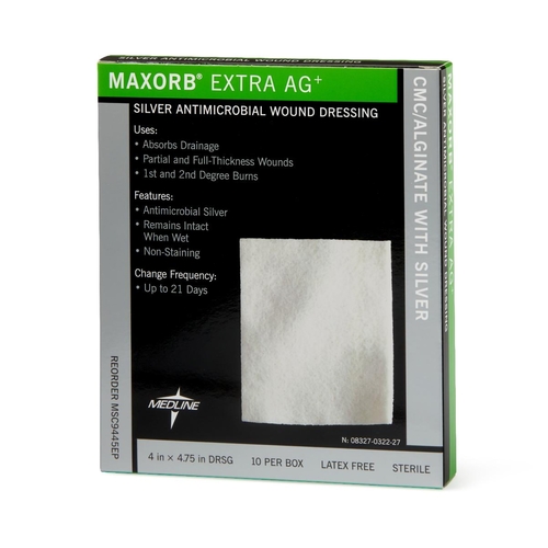 MON824616CS - Medline - Silver Calcium Alginate Dressing Maxorb Extra Ag+ 4 x 4-3/4&quot; Rectangle Sterile, 50 EA/CS