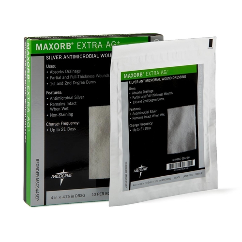 MON824616CS - Medline - Silver Calcium Alginate Dressing Maxorb Extra Ag+ 4 x 4-3/4&quot; Rectangle Sterile, 50 EA/CS