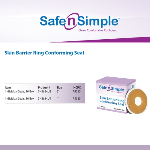 MON825883CS - Safe N Simple - Safe N Simple Skin Barrier Ring Safe-n'Simple Mold to Fit, Standard Wear Adhesive without Tape Without Flange Universal System Hydrocolloid 2" Diameter, 160 EA/CS