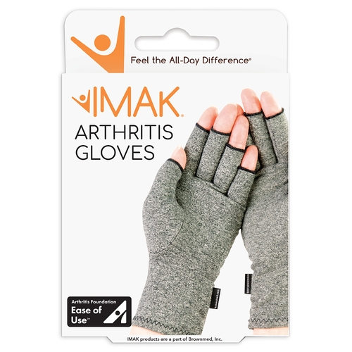 MON830481BX - Brown Medical - IMAK Compression Arthritis Glove, Open Finger, Large, Over-the-Wrist, Hand Specific, 1 Pair/Box, Cotton