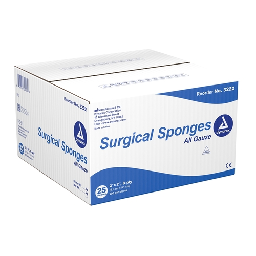 MON830702CS - Dynarex - Dynarex Gauze Sponge 100% Cotton 8-ply 2" x 2" Square, 5000 EA/CS