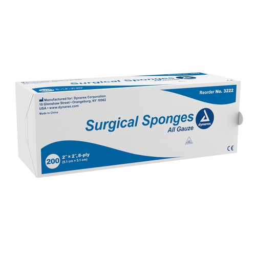 MON830702CS - Dynarex - Dynarex Gauze Sponge 100% Cotton 8-ply 2" x 2" Square, 5000 EA/CS