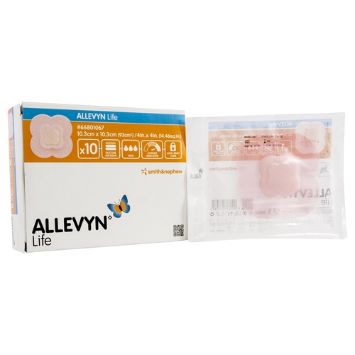 MON834478BX - Smith & Nephew - Smith & Nephew Foam Dressing Allevyn Life 4" x 4" Quadrilobe Sterile, 10 EA/BX