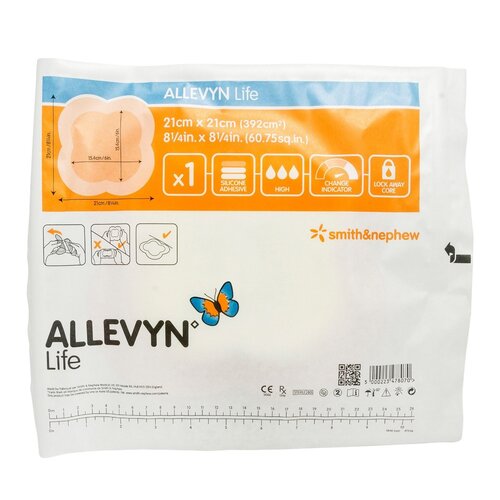 MON834488CS - Smith & Nephew - Smith & Nephew Silicone Foam Dressing Allevyn Life 8-1/4 x 8-1/4&quot; Quadrilobe Silicone Adhesive with Border Sterile, 40 EA/CS
