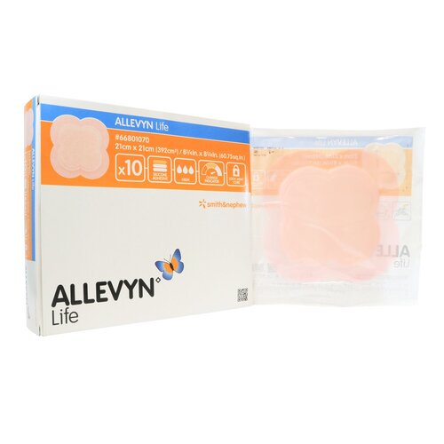 MON834488CS - Smith & Nephew - Smith & Nephew Silicone Foam Dressing Allevyn Life 8-1/4 x 8-1/4&quot; Quadrilobe Silicone Adhesive with Border Sterile, 40 EA/CS
