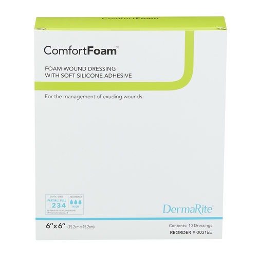 MON835614EA - Dermarite - Dermarite Foam Dressing ComfortFoam 6" x 6" Square Sterile