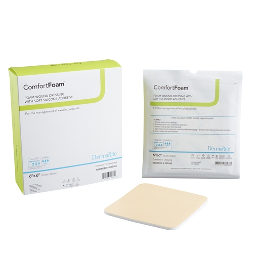 MON835614EA - Dermarite - Dermarite Foam Dressing ComfortFoam 6" x 6" Square Sterile
