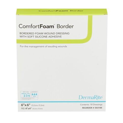 MON835615BX - Dermarite - Dermarite Foam Dressing ComfortFoam 4" x 4" Square Without Border Sterile, 10 EA/BX