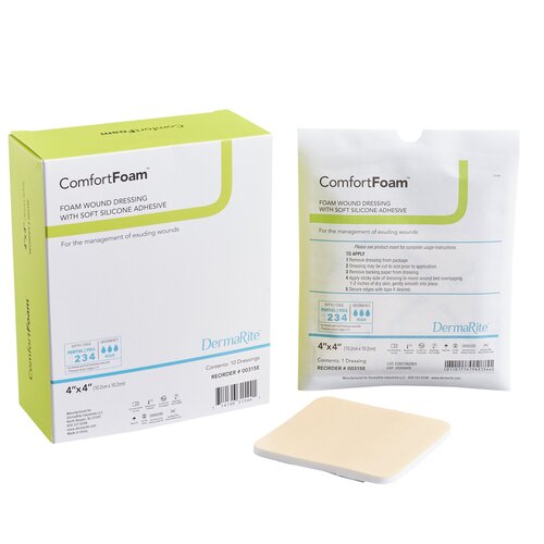 MON835615BX - Dermarite - Dermarite Foam Dressing ComfortFoam 4" x 4" Square Without Border Sterile, 10 EA/BX