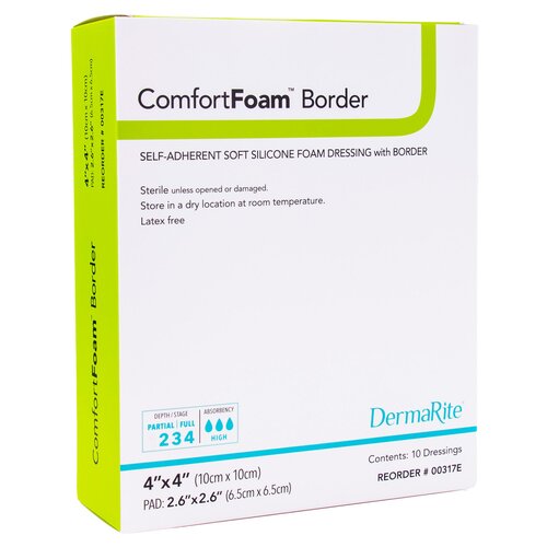 MON835617EA - Dermarite - Dermarite Foam Dressing ComfortFoam Border 4" x 4" Square Border Sterile