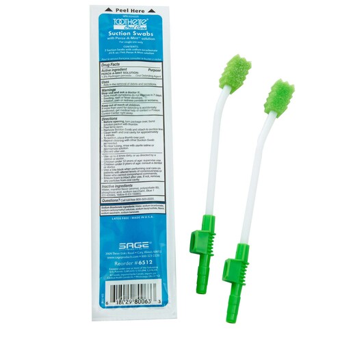 MON837484CS - Sage Products - Sage Products Toothette Plus Suction Swab Single Use Mouth Care System 2Swabs Sod Bicarb