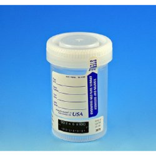 MON841450CS - Globe Scientific - Specimen Container with Temperature Strip 57 X 73 mm 90 mL (3 oz.) Screw Cap Patient Information Sterile, 300/CS