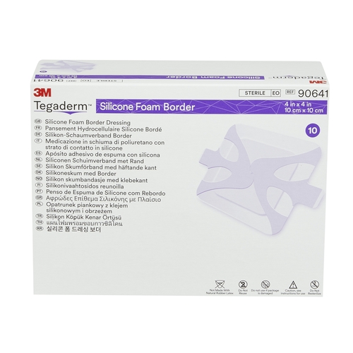 MON842349BX - 3M - 3M Tegaderm&trade; 4" x 4" Square Border 2-3/8" x 2-3/8" Pad Sterile Foam Dressing, 10 EA/BX