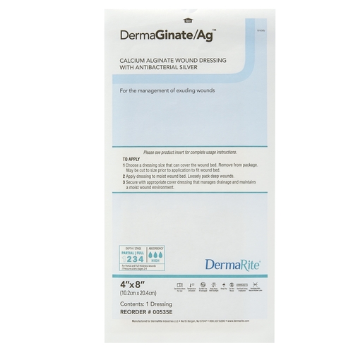 MON844557BX - Dermarite - Dermarite Calcium Alginate Dressing with Silver DermaGinate/ Ag 4" x 8" Rectangle, 5 EA/BX