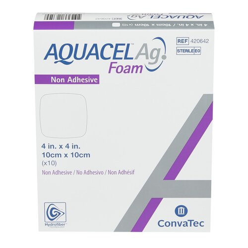 MON849029EA - Convatec - Convatec Foam Dressing with Silver Aquacel Ag 4" x 4" Square