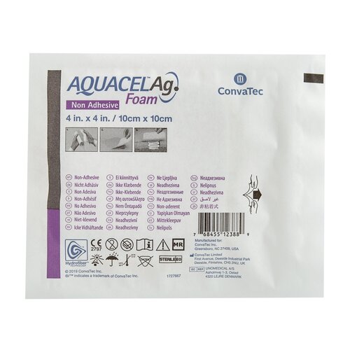 MON849029EA - Convatec - Convatec Foam Dressing with Silver Aquacel Ag 4" x 4" Square