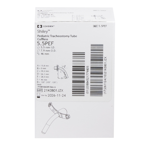 MON853089BX - Medtronic - Tracheostomy Tube Shiley Standard Size 5-1/2 Uncuffed, 1/BX